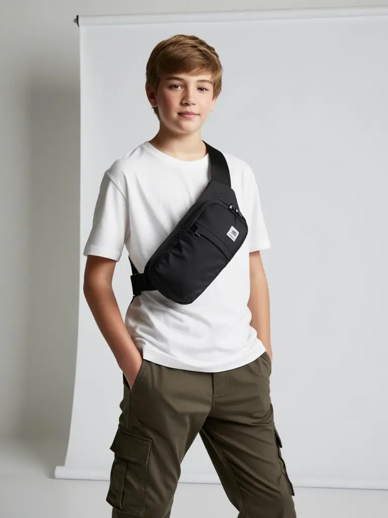 Teenager in cargos with a sling bag, white studio backdrop.__ (1).webp